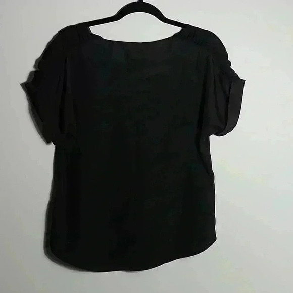 BCBGeneration Shoulder Ruffle Cuffed Sleeve Black Blouse Size Small - Picture 9 of 12